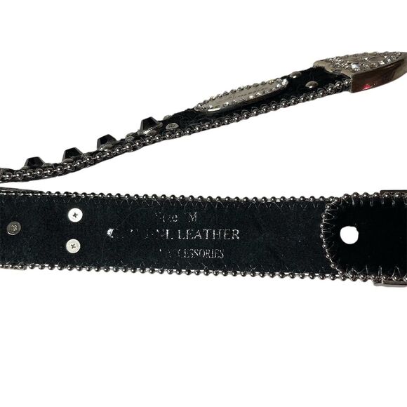 Briella Accessories Black Leather Rhinestone Western Belt Sz M - Picture 2 of 6
